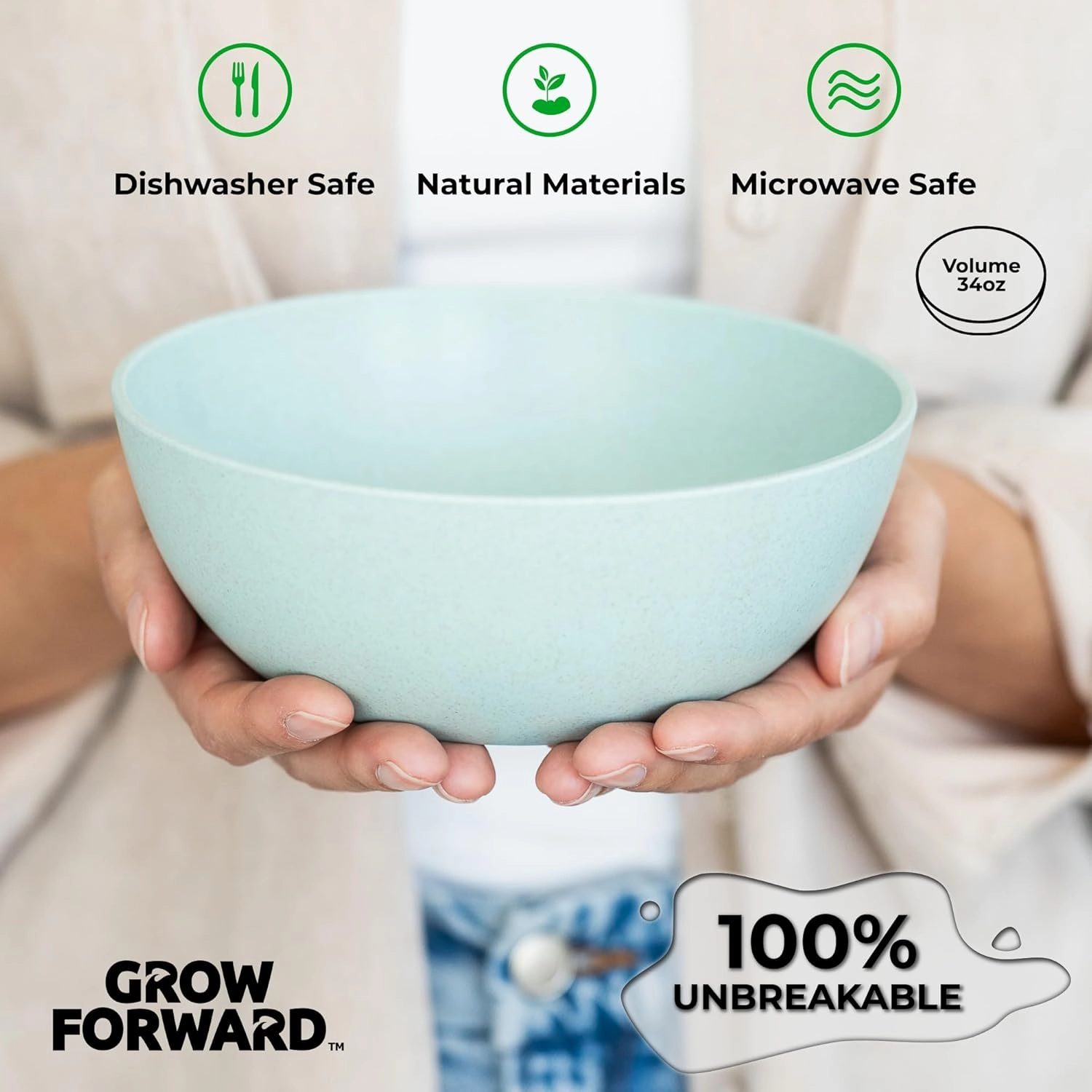Grow Forward Premium Wheat Straw Bowls - 34oz Microwave Safe Plastic Cereal Bowls Set of 8 for Kitchen, Camping, RV, Dessert, Snack, Soup, Salad, Fruit - Reusable, Unbreakable & BPA Free - Tropical