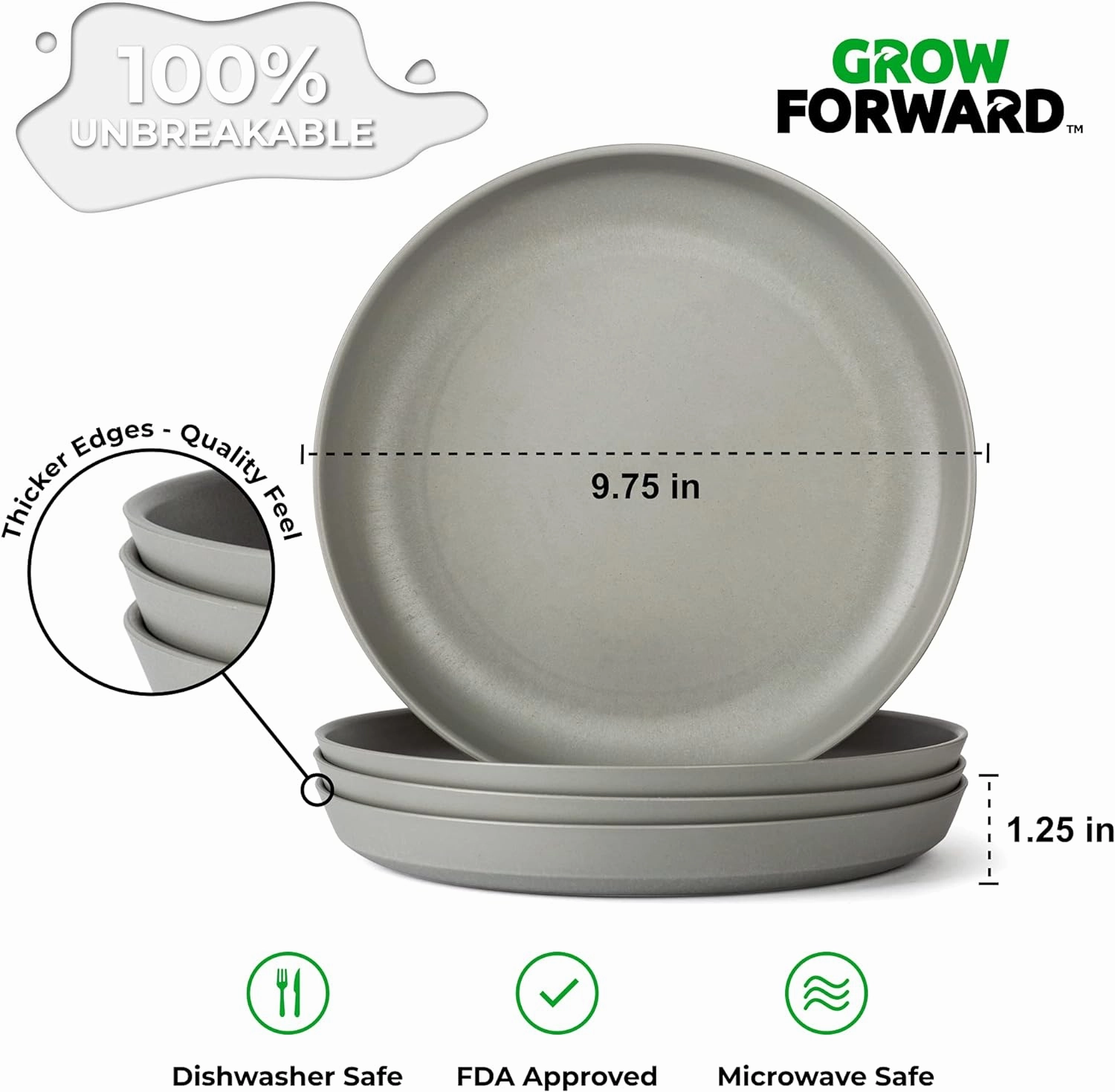 Grow Forward Premium Wheat Straw Plates and Bowls Sets - 8-Piece Wheat Straw Dinnerware Sets - Unbreakable & Reusable Microwave Safe Plastic Dinner Plates for Outdoors, RV, Camping Dishes - Feather