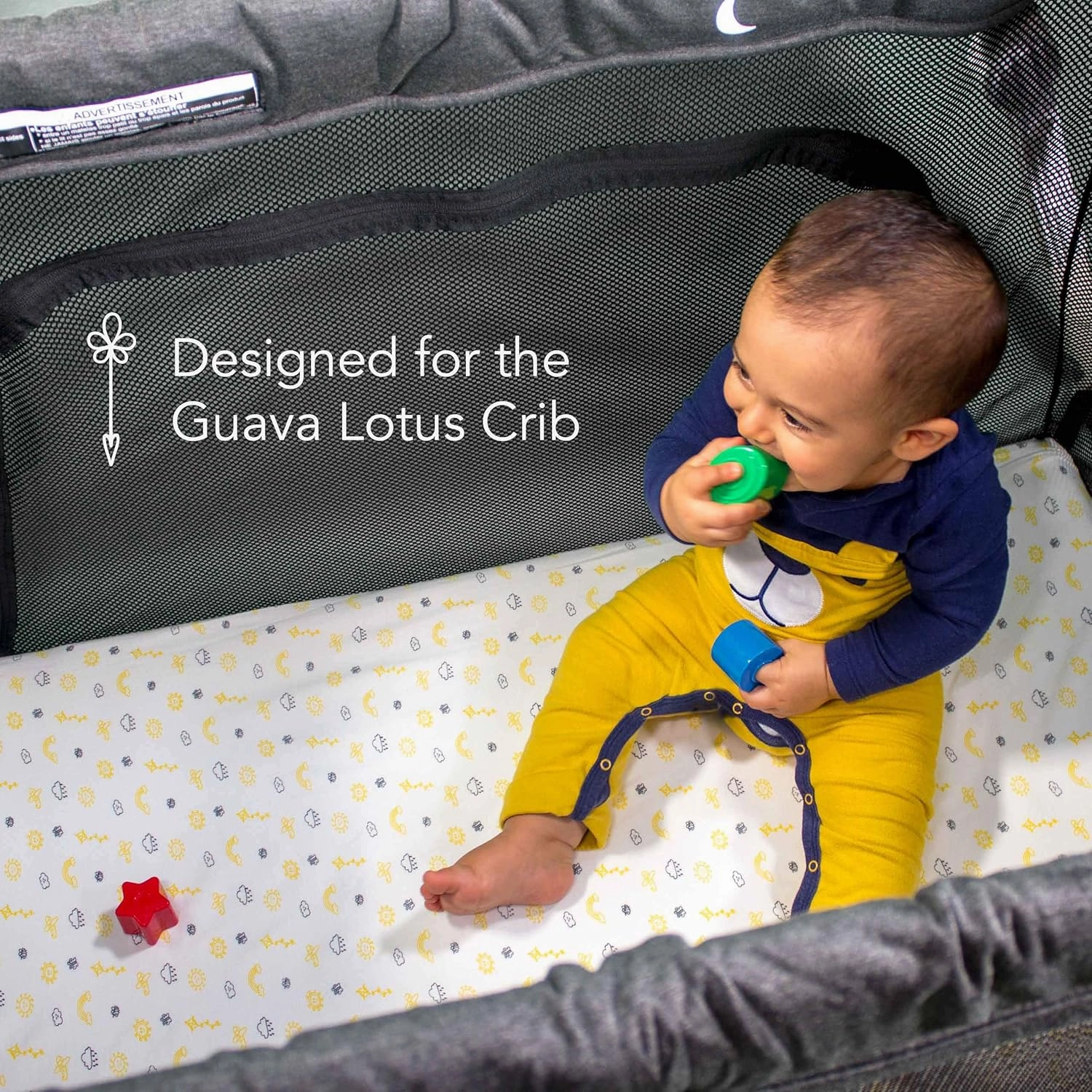 Guava Lotus Travel Crib Sheets (Set of 2) - 100% Organic Cotton Crib Sheets, Baby and Toddler, Fitted Crib Sheets, for Boys & Girls (for The New 4 TAB Mattress ONLY) (Day and Night)