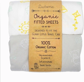 Guava Lotus Travel Crib Sheets (Set of 2) - 100% Organic Cotton Crib Sheets, Baby and Toddler, Fitted Crib Sheets, for Boys & Girls (for The New 4 TAB Mattress ONLY) (Day and Night)