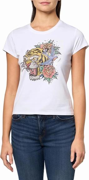 GUESS Women's Eco Short Sleeve Crystal Tiger R5 Tee