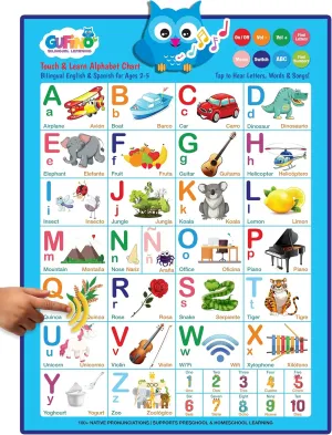 Gufino Alphabet Wall Chart - Bilingual Toys with Interactive Touch Buttons for Independent & Guided Learning - Ideal for Preschool Learning Activities & Spanish Classroom Supplies.