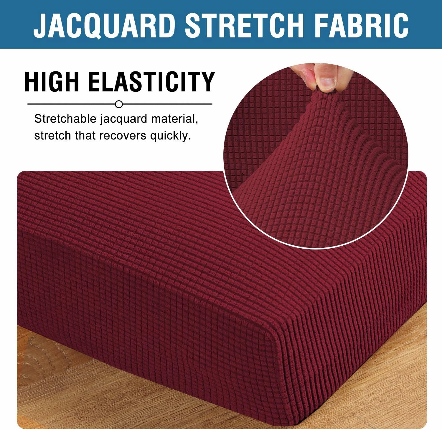H.VERSAILTEX Super Stretch Individual Seat Cushion Covers Sofa Covers Couch Cushion Covers Slipcover Sets Thick Jacquard Textured Twill Fabric (2 Piece Medium Sofa Cushion Covers, Burgundy Red)