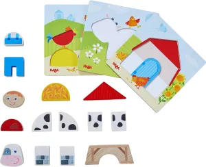 HABA Wooden Stacking Blocks Puzzle On The Farm, Montessori Toys for Toddlers 18 Months   and STEM Learning Toys for Kids, Fine Motor & Color Matching Activity, Made in Germany
