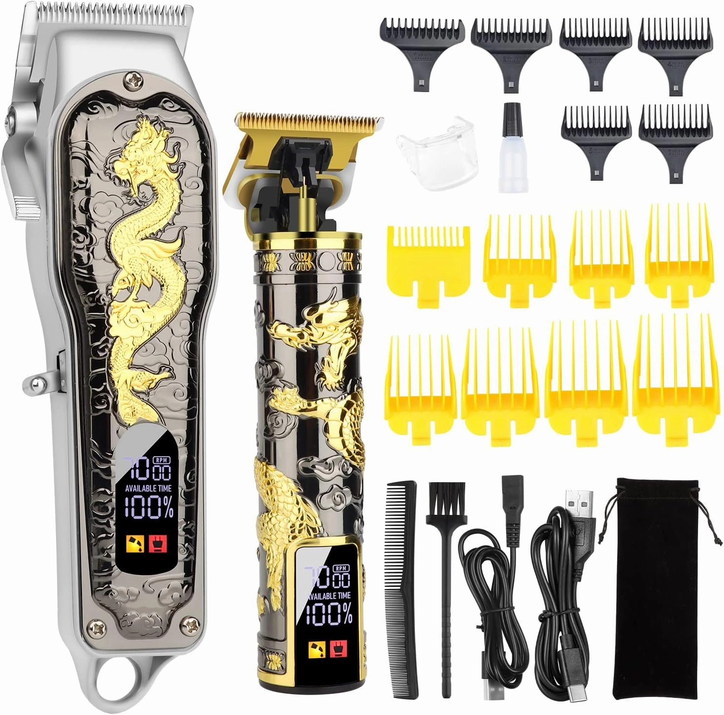 Hair Clippers for Men T-Blade Trimmer Set, Men Professional Cordless Barber Hair Clippers Set with LED Display