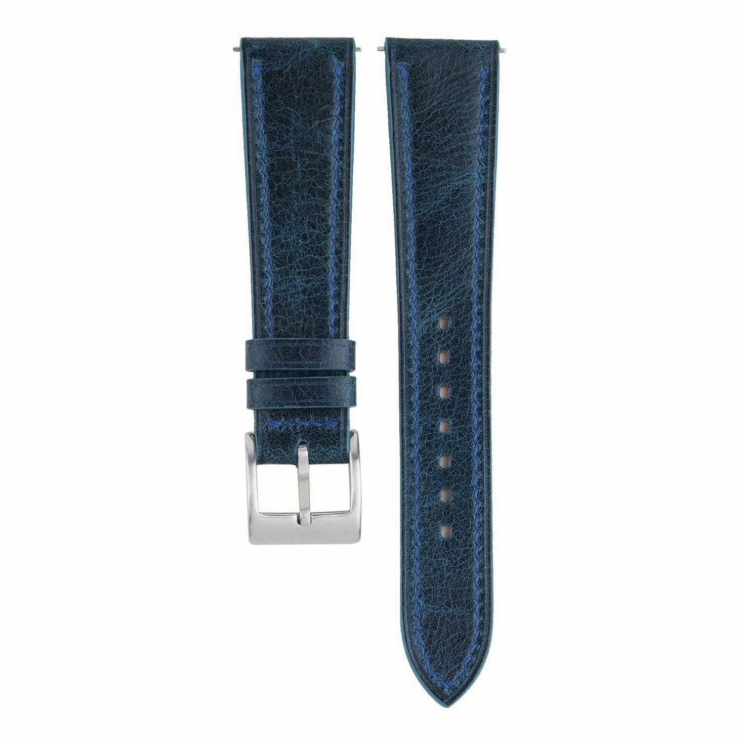 Handmade Ocean Blue Waxed Leather Watch Strap, Quick Release Leather Watch Bands 16mm 18mm 19mm 20mm 22mm For Men And Women (Ocean bue)