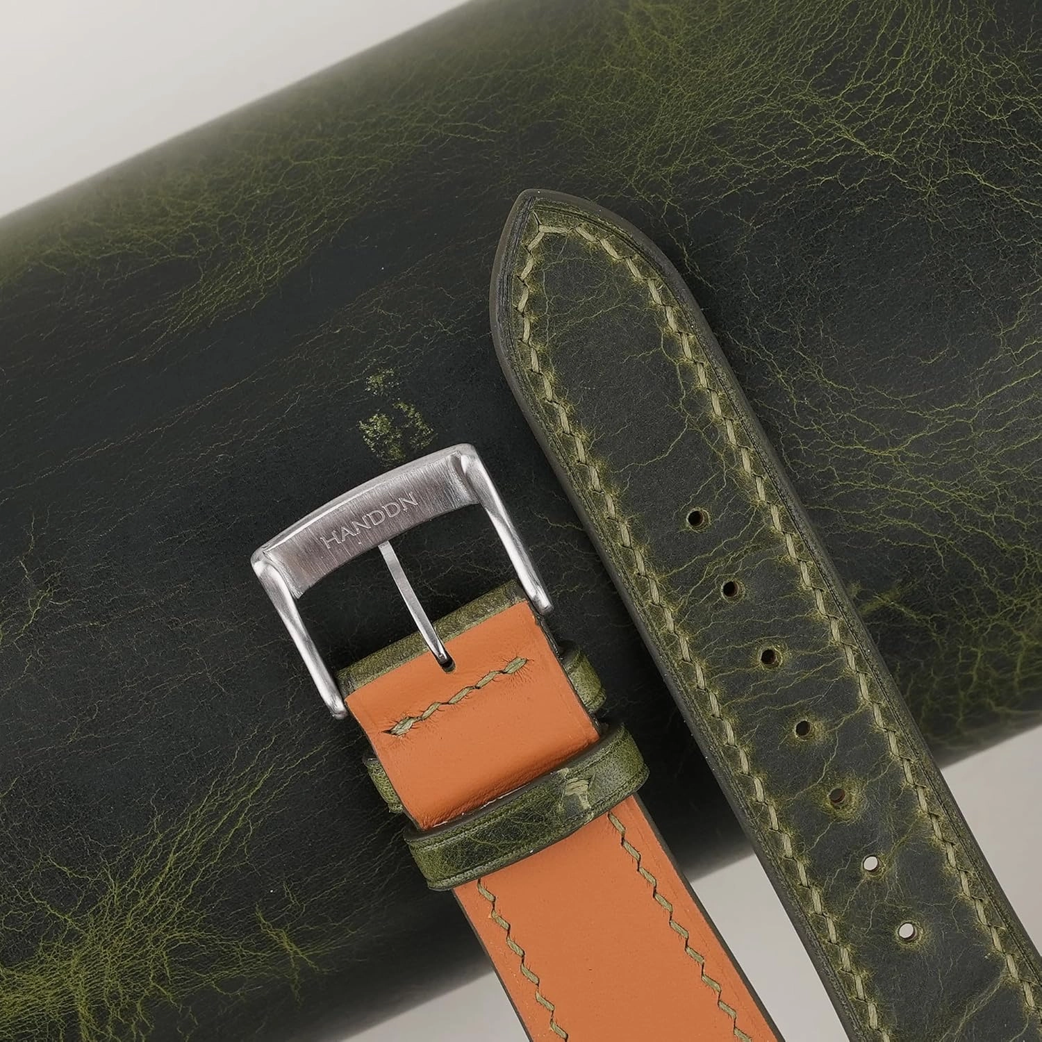 Handmade Waxed Leather Watch Strap, Quick Release Leather Watch Bands 16mm 18mm 19mm 20mm 22mm For Men And Women (Olive)