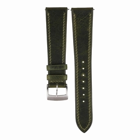 Handmade Waxed Leather Watch Strap, Quick Release Leather Watch Bands 16mm 18mm 19mm 20mm 22mm For Men And Women (Olive)
