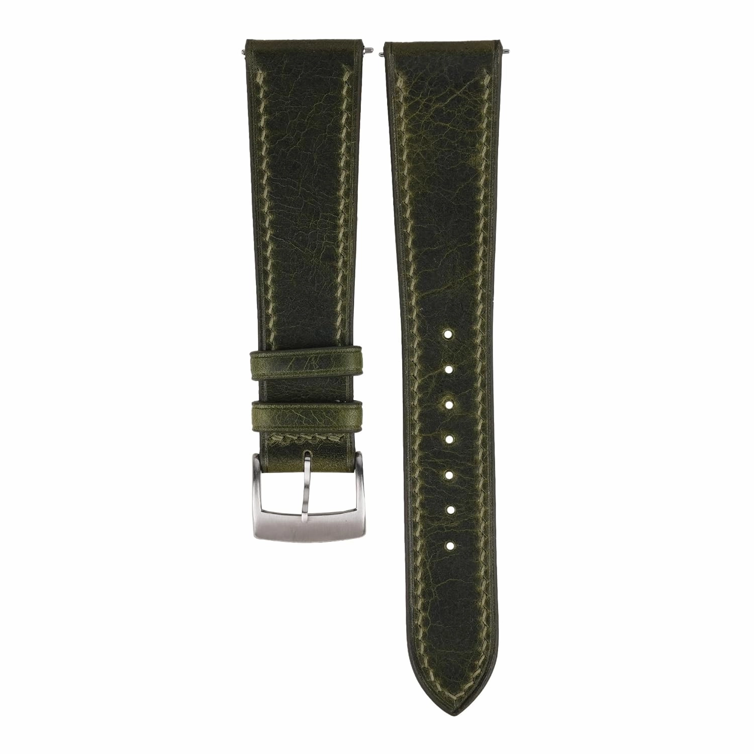 Handmade Waxed Leather Watch Strap, Quick Release Leather Watch Bands 16mm 18mm 19mm 20mm 22mm For Men And Women (Olive)