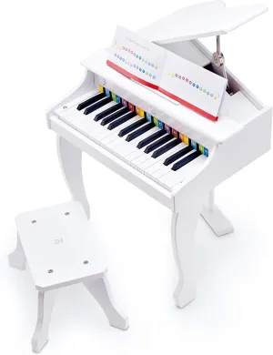 Hape Deluxe White Grand Piano | Thirty Key Piano Toy with Stool, Electronic Keyboard Musical Toy Set for Kids 3 Years 