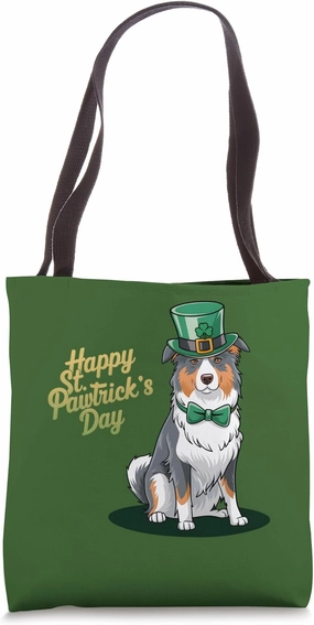 Happy St Pawtrick's Day Australian Shepherd St Patrick's Day Tote Bag