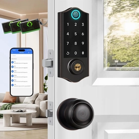 Harfo Fingerprint Smart Door Locks for Front Door with Handle Set, App Control, Keyless Entry Door Lock Keypad Deadbolt, Bluetooth Digital Electronic Touchscreen, Easy Install, Auto Lock, Aged Bronze