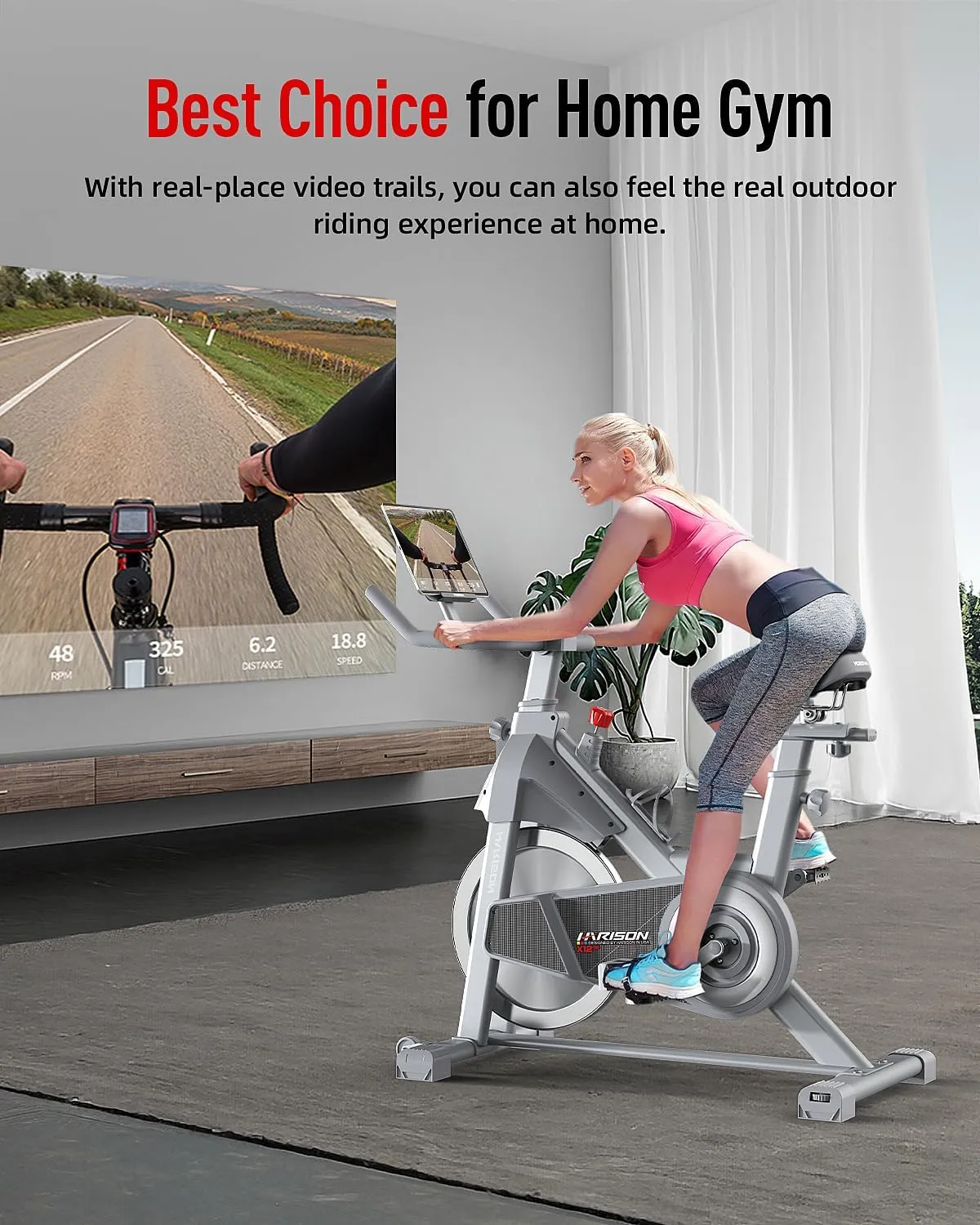 HARISON Exercise Bike, Stationary Bike for Home 350/380 lbs Weight Capacity, Magnetic Workout Bike with Bluetooth App, Brake Pad Indoor Cycling Bike with Tablet Mount & Comfortable Seat Cushion