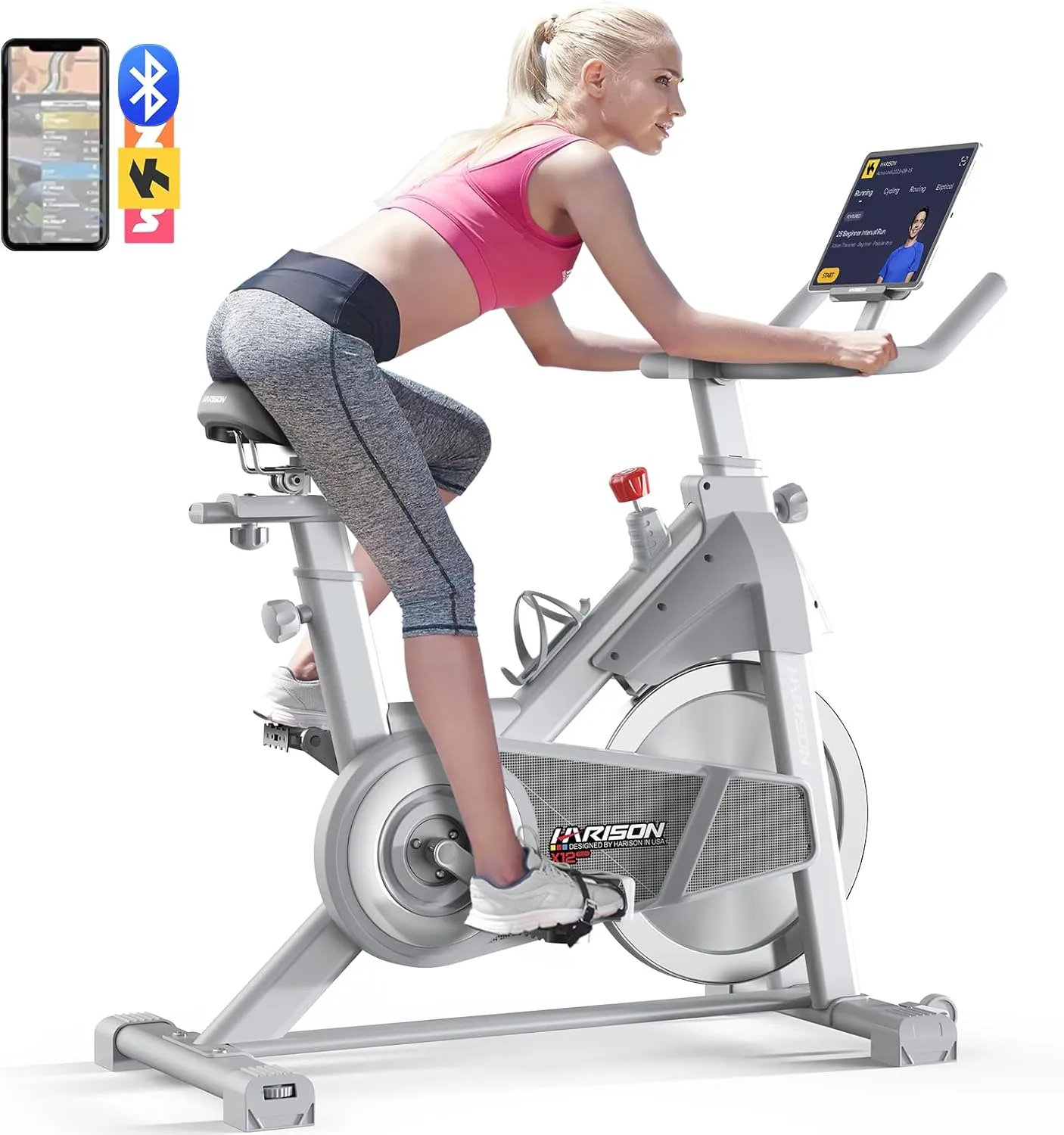 HARISON Exercise Bike, Stationary Bike for Home 350/380 lbs Weight Capacity, Magnetic Workout Bike with Bluetooth App, Brake Pad Indoor Cycling Bike with Tablet Mount & Comfortable Seat Cushion