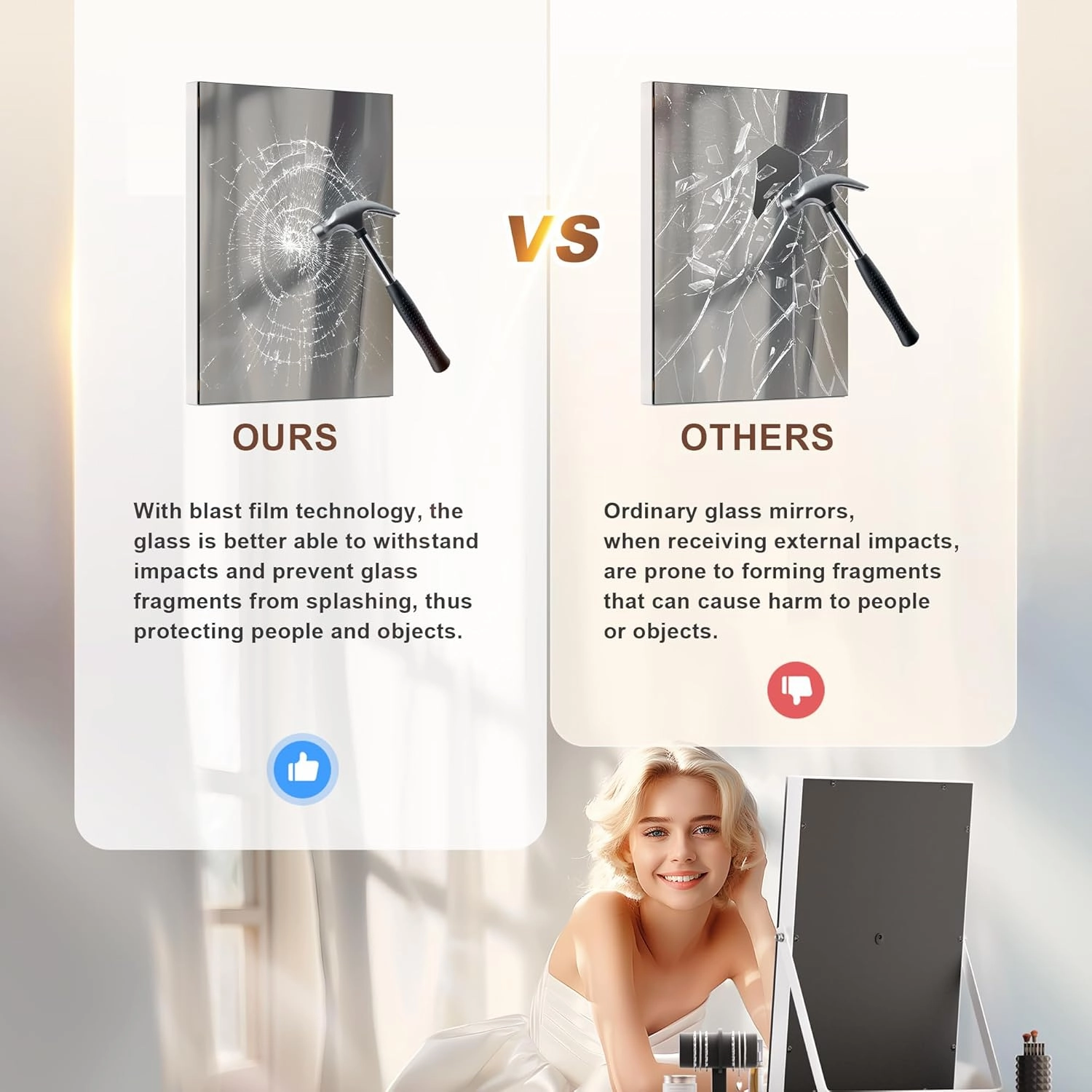 Hasipu Vanity Mirror with Lights, 10.6" x 13.8" LED Makeup Mirror with 10X Magnification, Smart Touch 3 Colors Dimmable, Brightness Adjustment, 360° Rotation, White