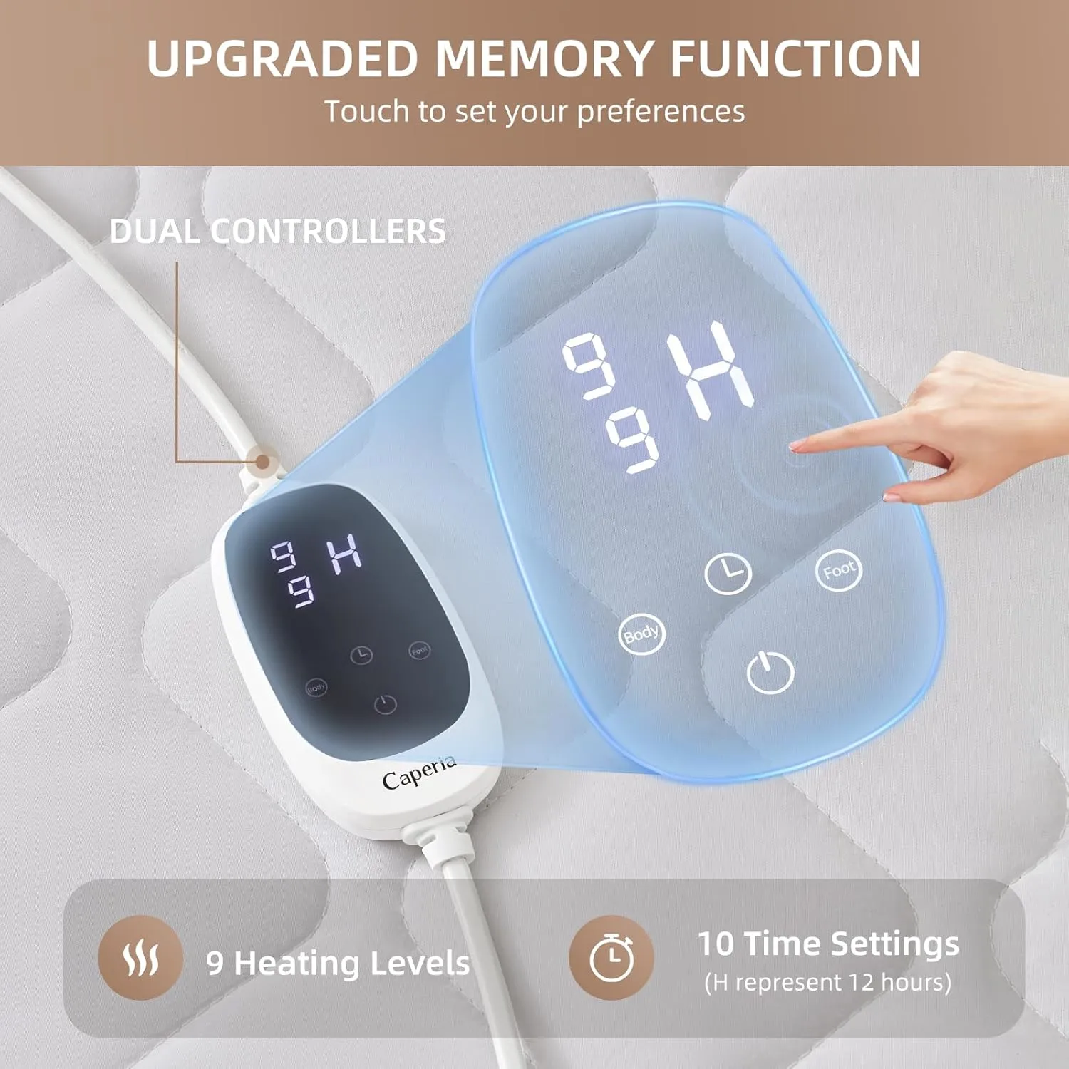 Heated Mattress Pad Quilted Multizone Electric Mattress pad Individual Body and Feet Bed Warmer 9 Heat Settings 1-12 Hours Auto Off Deep Pocket Fast Heating Machine Washable Queen 60''x80''