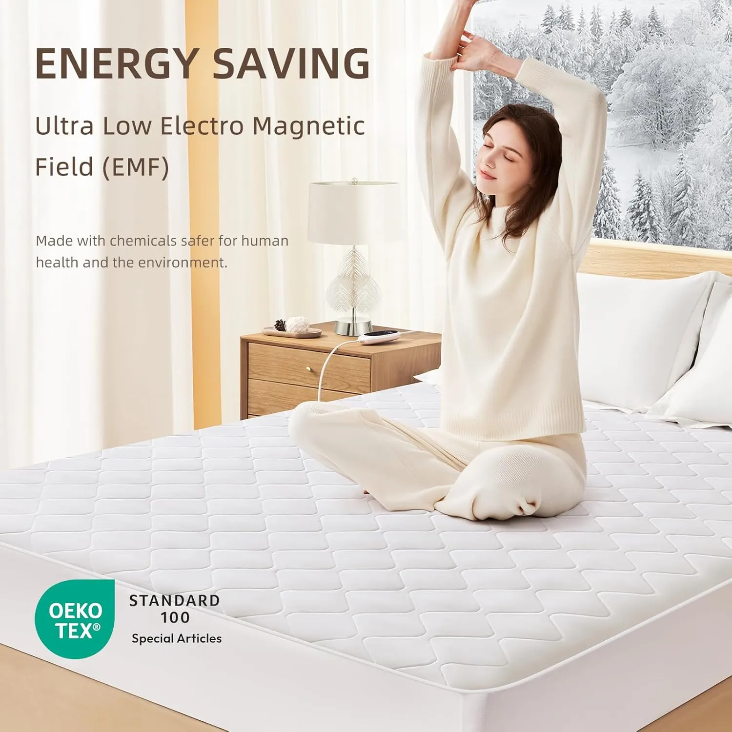 Heated Mattress Pad Quilted Multizone Electric Mattress pad Individual Body and Feet Bed Warmer 9 Heat Settings 1-12 Hours Auto Off Deep Pocket Fast Heating Machine Washable Queen 60''x80''