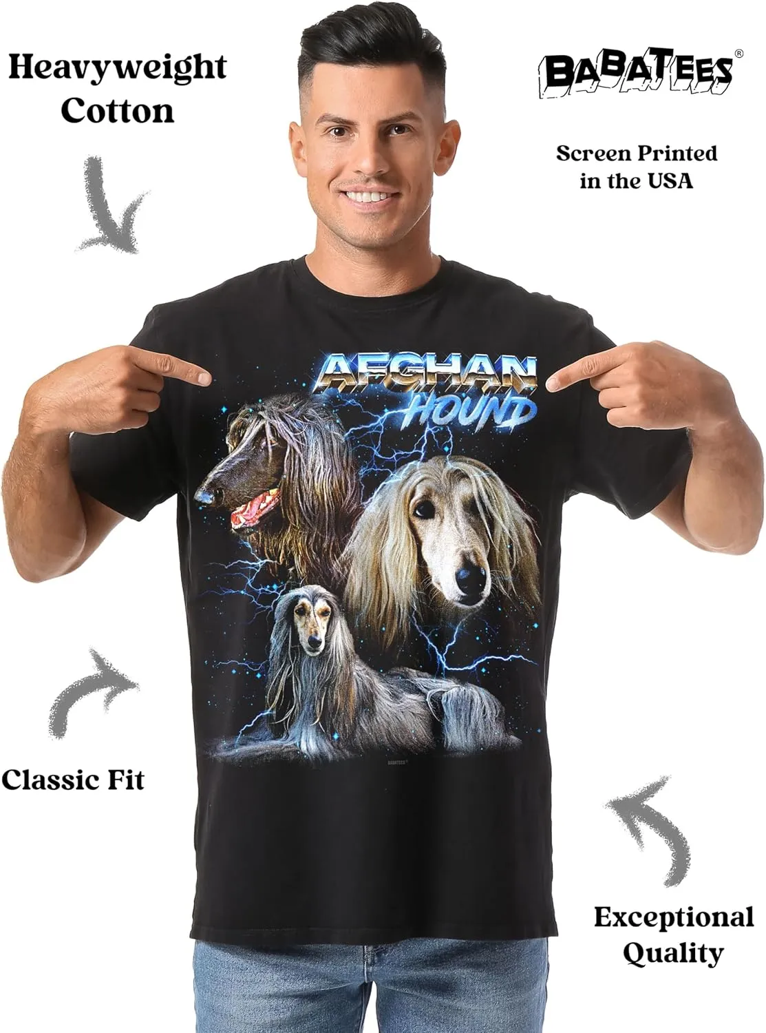 Heavy Metal Tshirt for Men & Women 80s 90s Glam Rock Style with Epic Stars and Lightning