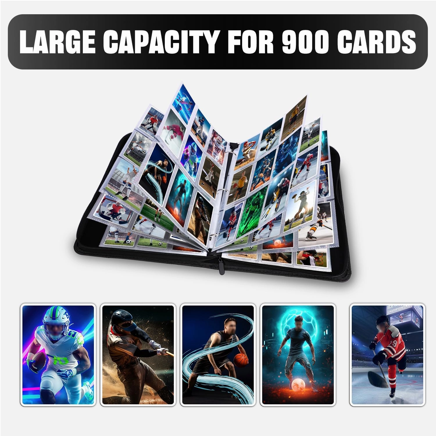 HESTECH 900 Pockets Soccer Card Binder, Trading Card Binder 9 Pocket with 50 Removable Sleeves for Football Baseball or Game Sports Trading Cards, 3 Ring Card Holder Binder, Collector Storage Album