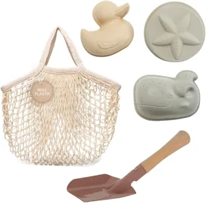 Hevea Natural Rubber Sand Shaper Trio - Eco-Friendly Beach Toys for Kids | Fun Sea Life Figures | Lightweight & Durable Sand Toys | Includes Turtle Bag and Wooden/Metal Shovel