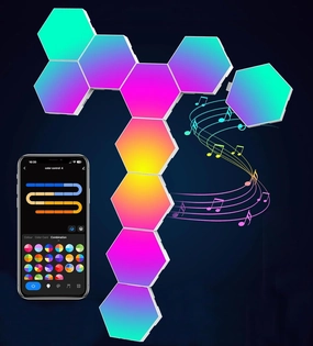 Hexagon LED Lights for Bedroom, Smart Home Gaming LED Wall Lights RGB-IC Gaming Room Decor Work with Alexa Google Assistant, Voice/App Control, Music Sync, DIY Modular Light Panels 10 Pack for TV Gift