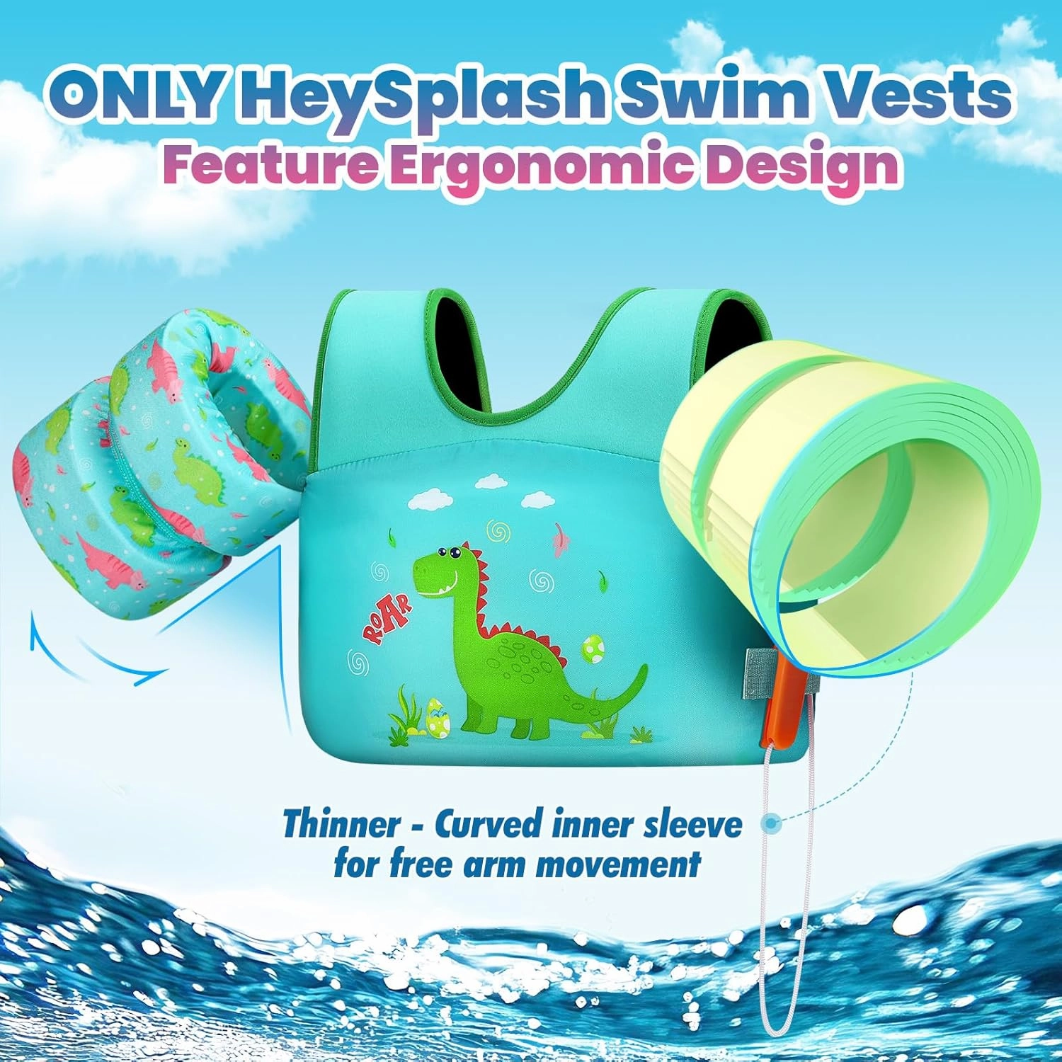 HeySplash Swim Vest for Kids, Toddler Pool Floaties Fit 20-50/70 Lbs, Children Swimming Vest with Adjustable Strap, Swim Jacket Water Wing Arm Float, Puddle Sea Beach Boat Jumper Boy Girl Baby