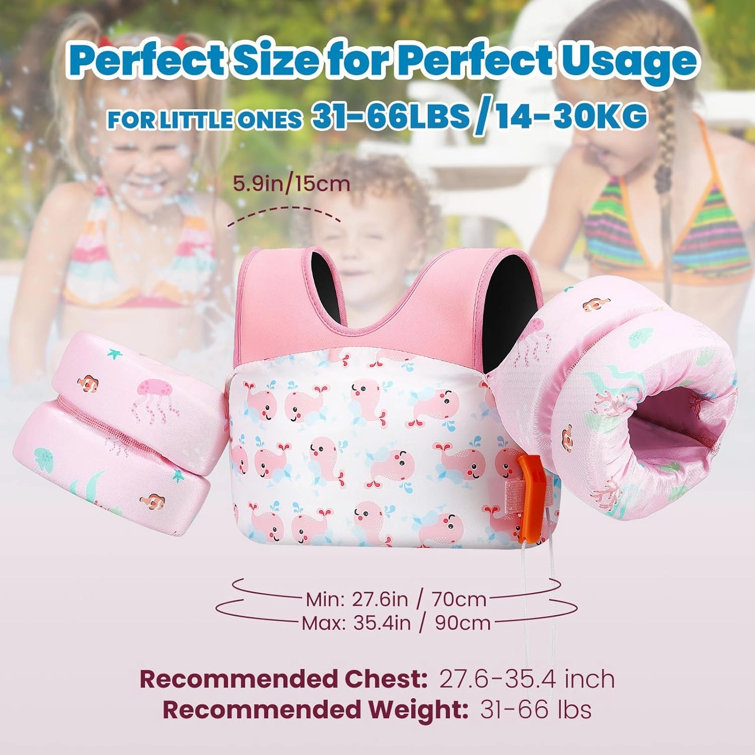 HeySplash Swim Vest for Kids, Toddler Pool Floaties Fit 20-50/70 Lbs, Children Swimming Vest with Adjustable Strap, Swim Jacket Water Wing Arm Float, Puddle Sea Beach Boat Jumper Boy Girl Baby