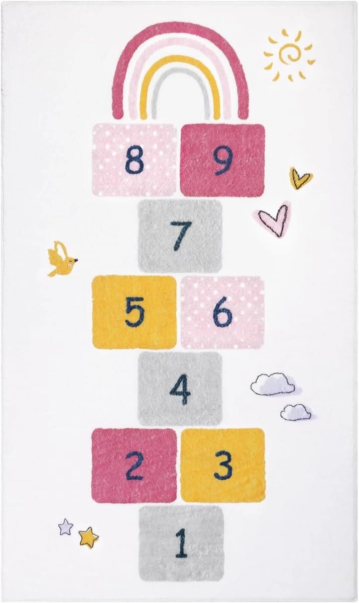 HiiARug Hopscotch Kids Rug 3'x5' Fun and Educational Playroom Rug Soft Durable Rainbow Floor Carpet Kid’s Play Mat for Bedroom, Playroom, Nursery, Gift for Girls & Boys(Colorful)