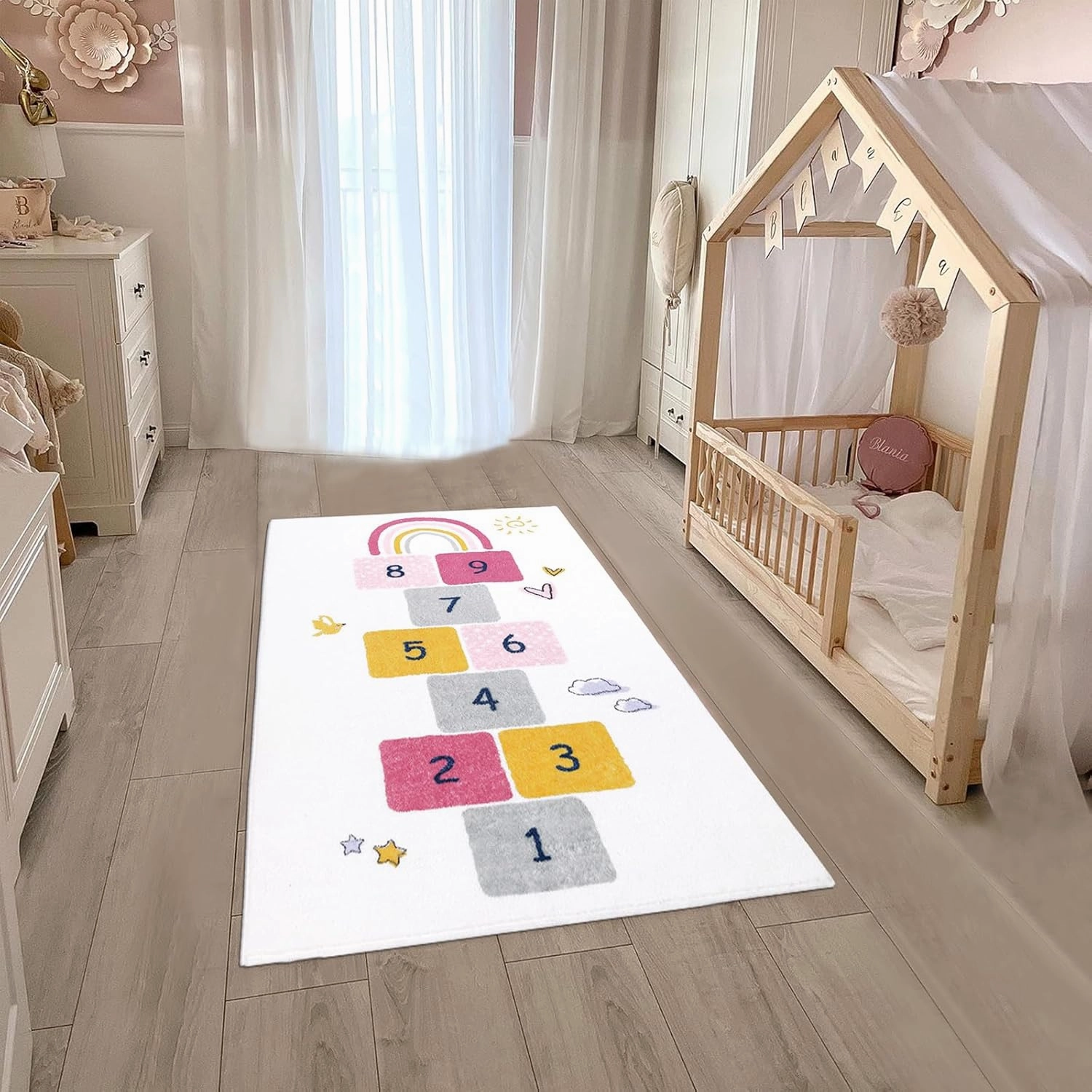 HiiARug Hopscotch Kids Rug 3'x5' Fun and Educational Playroom Rug Soft Durable Rainbow Floor Carpet Kid’s Play Mat for Bedroom, Playroom, Nursery, Gift for Girls & Boys(Colorful)