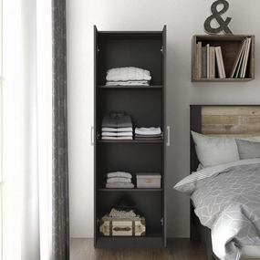 Hillsdale Lancaster Small Wood Kitchen Pantry 2 Doors and 4 Shelves Black Oak