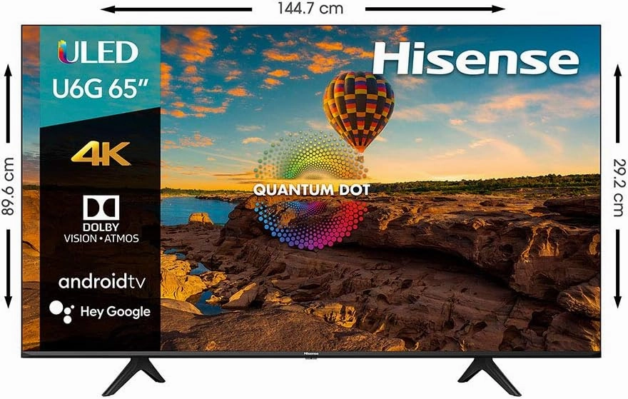 Hisense ULED 4K Premium 65U6G Quantum Dot QLED Series 65-Inch Android 4K Smart TV with Alexa Compatibility, 600-nit HDR10 , Dolby Vision & Atmos, Voice Remote (2021 Model)