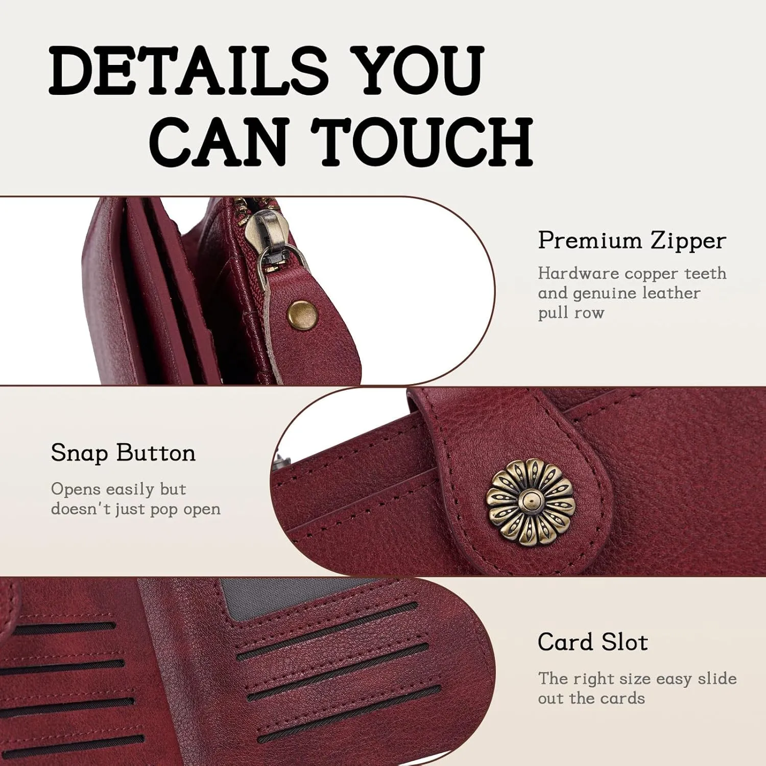 HKCLUF Wallet Women,Small Genuine Leather Bifold Wallet Womens,RFID Blocking Wallet for Women Card Holder Purse With Removable ID Window(red)