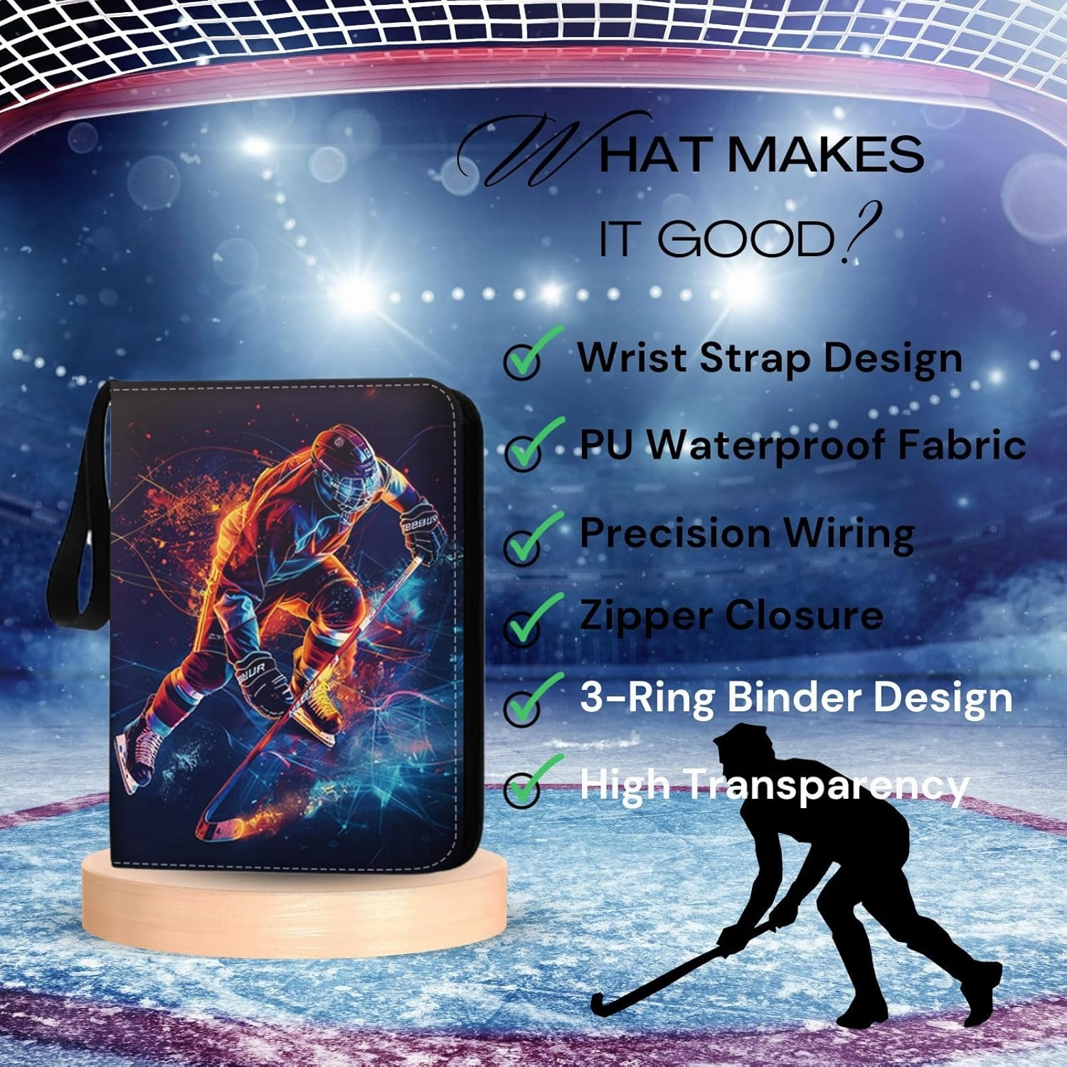 Hockey Card Binder 900 Pockets, Trading Card Binder Sports Card Binder 50 Removable Double Sided Sleeves with Zipper 3-Ring, Hockey Card Holder Baseball Football Soccer Collector Storage Album