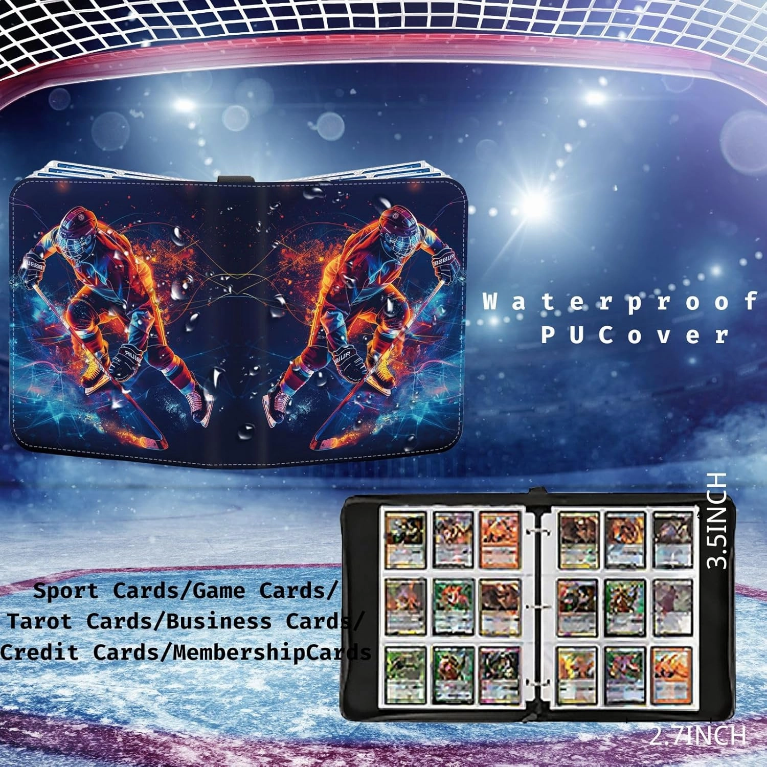 Hockey Card Binder 900 Pockets, Trading Card Binder Sports Card Binder 50 Removable Double Sided Sleeves with Zipper 3-Ring, Hockey Card Holder Baseball Football Soccer Collector Storage Album