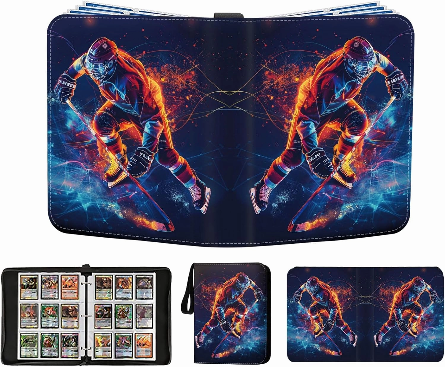 Hockey Card Binder 900 Pockets, Trading Card Binder Sports Card Binder 50 Removable Double Sided Sleeves with Zipper 3-Ring, Hockey Card Holder Baseball Football Soccer Collector Storage Album
