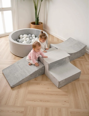HOFISH 5-Piece Foam Playset for Toddler Children, Playset Designed Easy to Clean or Install, Children Indoor Active Climbing Crawling and Playing -(Balls NOT Included) (Light Gray with ball pit, 5PCS)