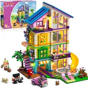 HOGOKIDS Girls House Building Set with LED Light - 1317 PCS Friends Villa Block Toy with Car and Pool, Garden 4 Floor Building Kit for Role Play, Birthday Gift for Girls Boys Kids Ages 8-14 