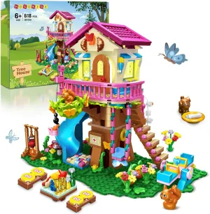 HOGOKIDS Tree House Building Set with LED Light - 622pcs Treehouse Building Blocks Toys, Forest Up House Toys with Slide, Birthday Easter Gifts for Kids Girls Boys Age 8 9 10 11 12 