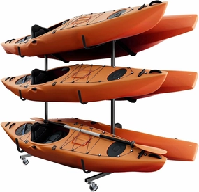 Holds 6 Kayaks Paddle Board Rack - with Lockable Wheels 3 Levels Heavy Duty Adjustable Rust-proof Stand | 51.18~66.9in Width Adjustable Canoe Rack for Dock, Garage, Shed, Indoor, Outdoor Use