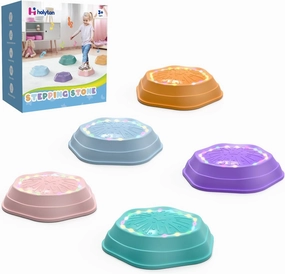 Holyton Upgraded Music Light-Up Stepping Stones for Kids, 5-Pack Sensory Balance Toys with Batteries, Non-Slip Design, for Ages 3–8, Ideal for Sensory Training, Indoor & Outdoor Play, Great Gift Idea