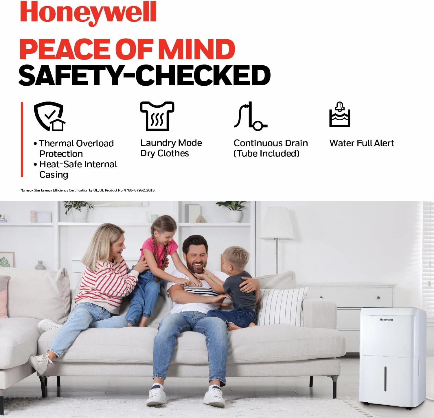 Honeywell 32-Pint ENERGY STAR Smart WiFi Dehumidifier for 3,000 Sq Ft – Laundry Mode, Auto-Comfort Mode & Thermal Overload Protection, TPFIT32AWK
