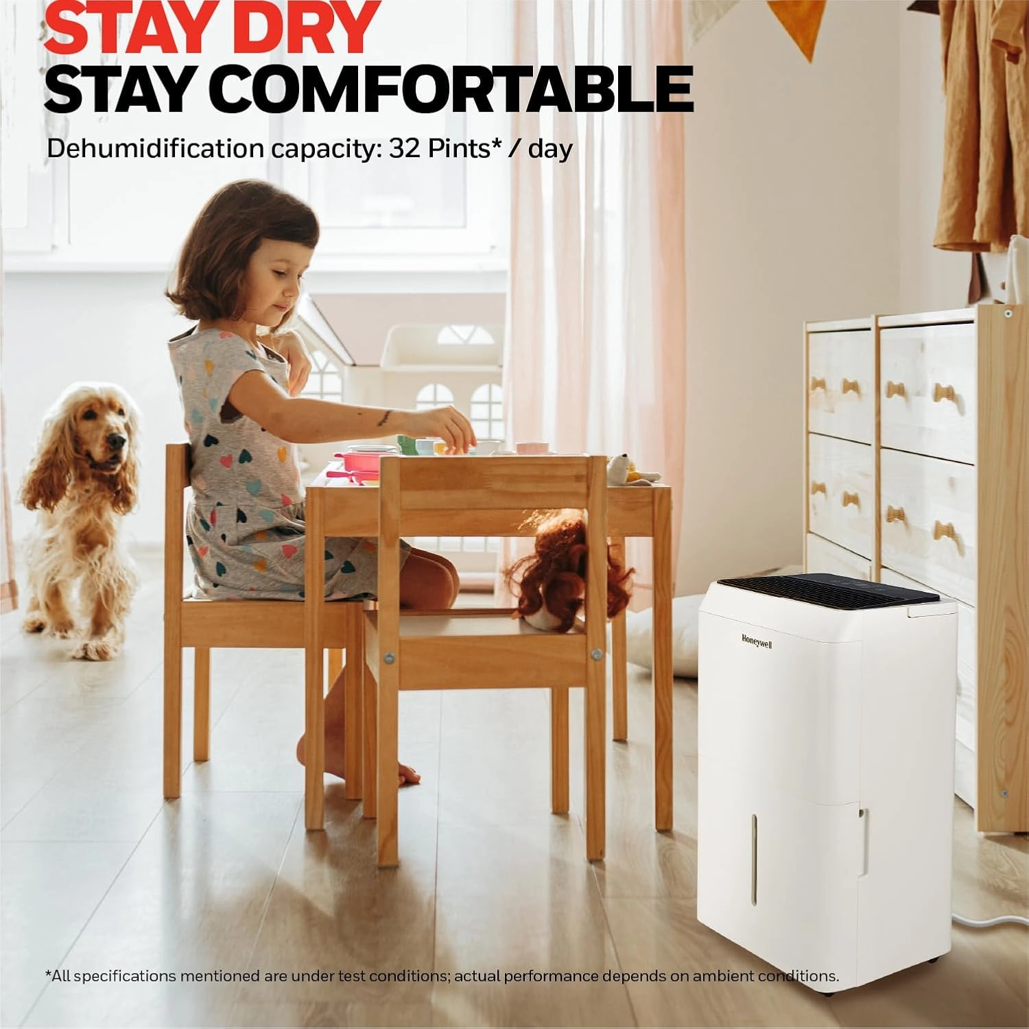 Honeywell 32-Pint ENERGY STAR Smart WiFi Dehumidifier for 3,000 Sq Ft – Laundry Mode, Auto-Comfort Mode & Thermal Overload Protection, TPFIT32AWK
