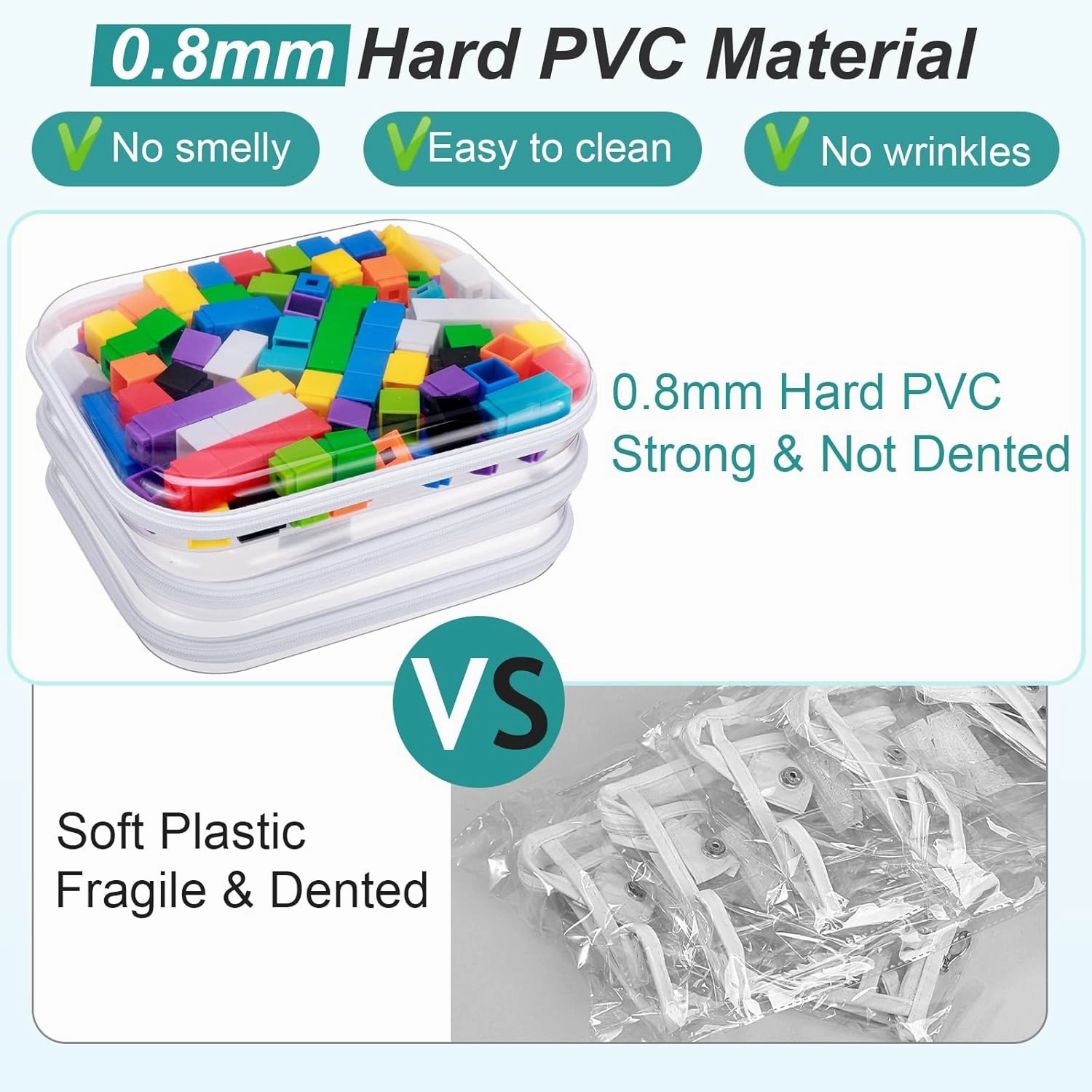 Hoolerry 3 Pcs Clear Hard Zipper Case Plastic Pouch Transparent Hard Case Clear Makeup Bag Portable Travel Organizer Bin for Cosmetics, Building Blocks, Puzzles(White,M)