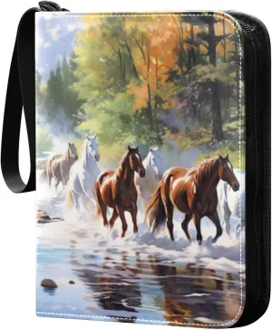 Horses Painting Card Binder, 400 Pockets Card Holder with 50 Sleeves, Sturdy Card Holder Folders for Game Cards & Sports Cards