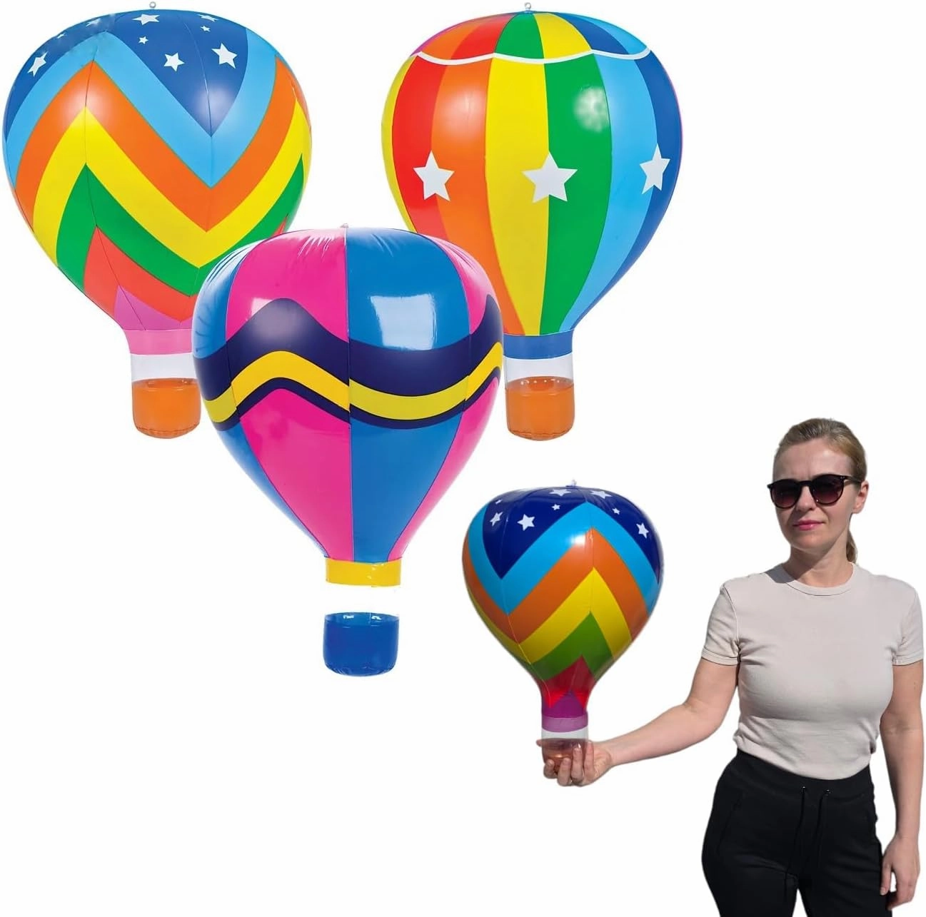 Hot Air Balloons (18") 3 Styles Multicolor Inflatable Balloons, Great Kids Party Favor, Fun Colors, Theme Party, Gift (3 Designs, 6 Pack)