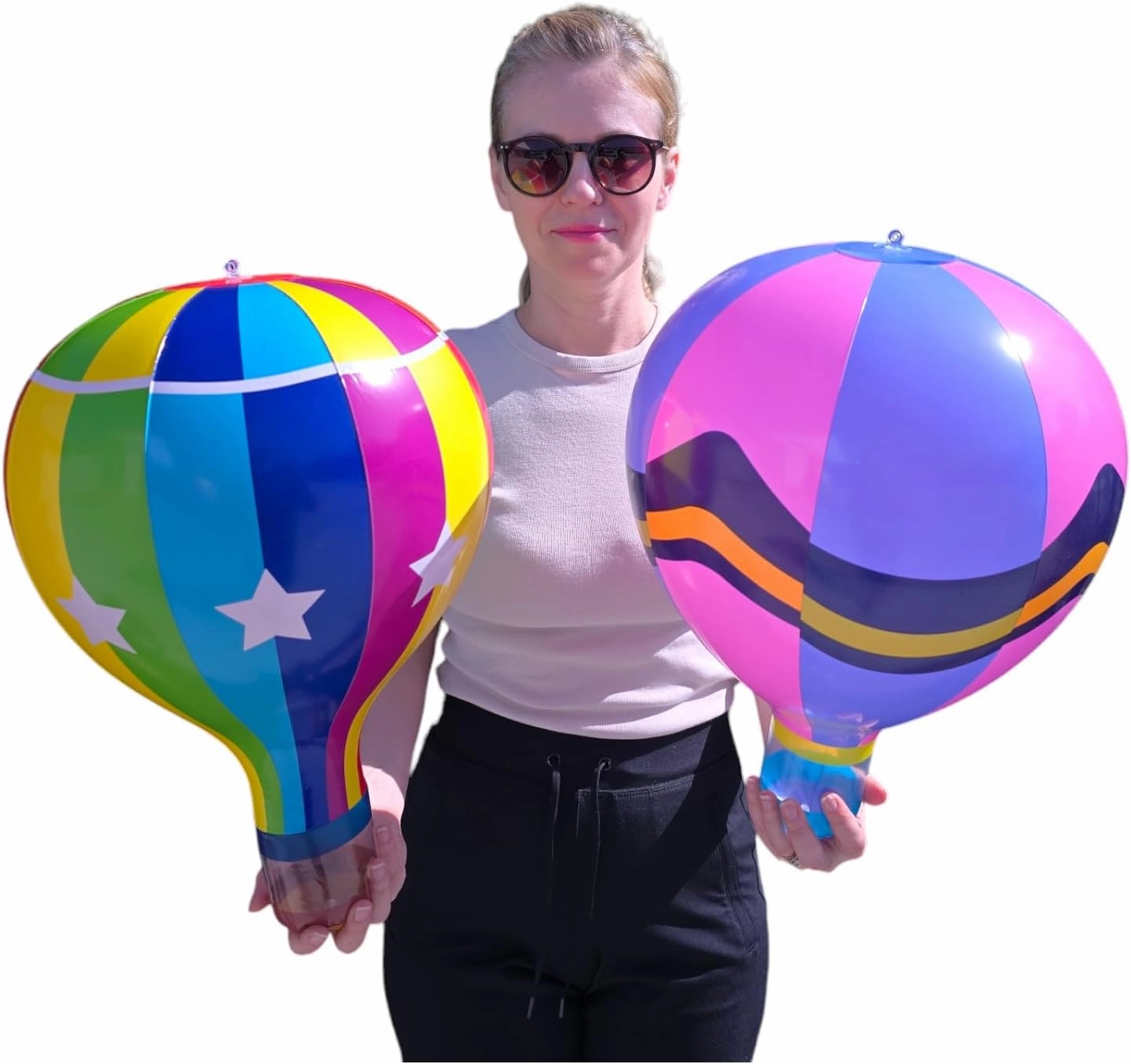 Hot Air Balloons (18") 3 Styles Multicolor Inflatable Balloons, Great Kids Party Favor, Fun Colors, Theme Party, Gift (3 Designs, 6 Pack)
