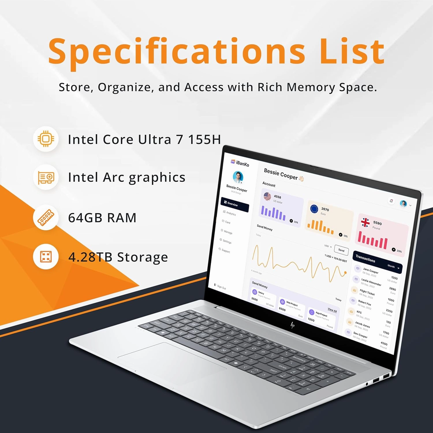 HP Envy 17.3" FHD Touchscreen Laptop, Intel Ultra 7 155H, 64GB DDR5, 4.28TB Storage (4TB SSD 288GB Docking Station Set), Backlit Keyboard, 5MP Camera, Wi-Fi 6E, Windows 11 Pro, Glacier Silver