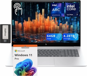 HP Envy 17.3" FHD Touchscreen Laptop, Intel Ultra 7 155H, 64GB DDR5, 4.28TB Storage (4TB SSD 288GB Docking Station Set), Backlit Keyboard, 5MP Camera, Wi-Fi 6E, Windows 11 Pro, Glacier Silver