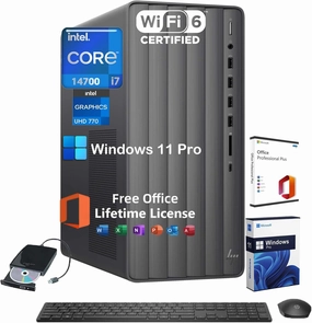 HP Envy Desktop PC Tower, Intel 20-Core i7-14700(Up to 5.4GHz), Office Lifetime, 64GB RAM, 2TB SSD, 2TB HDD, Windows 11 Pro, Intel UHD Graphics 770, External DVD Drive, Wi-Fi 6, W/Accessories