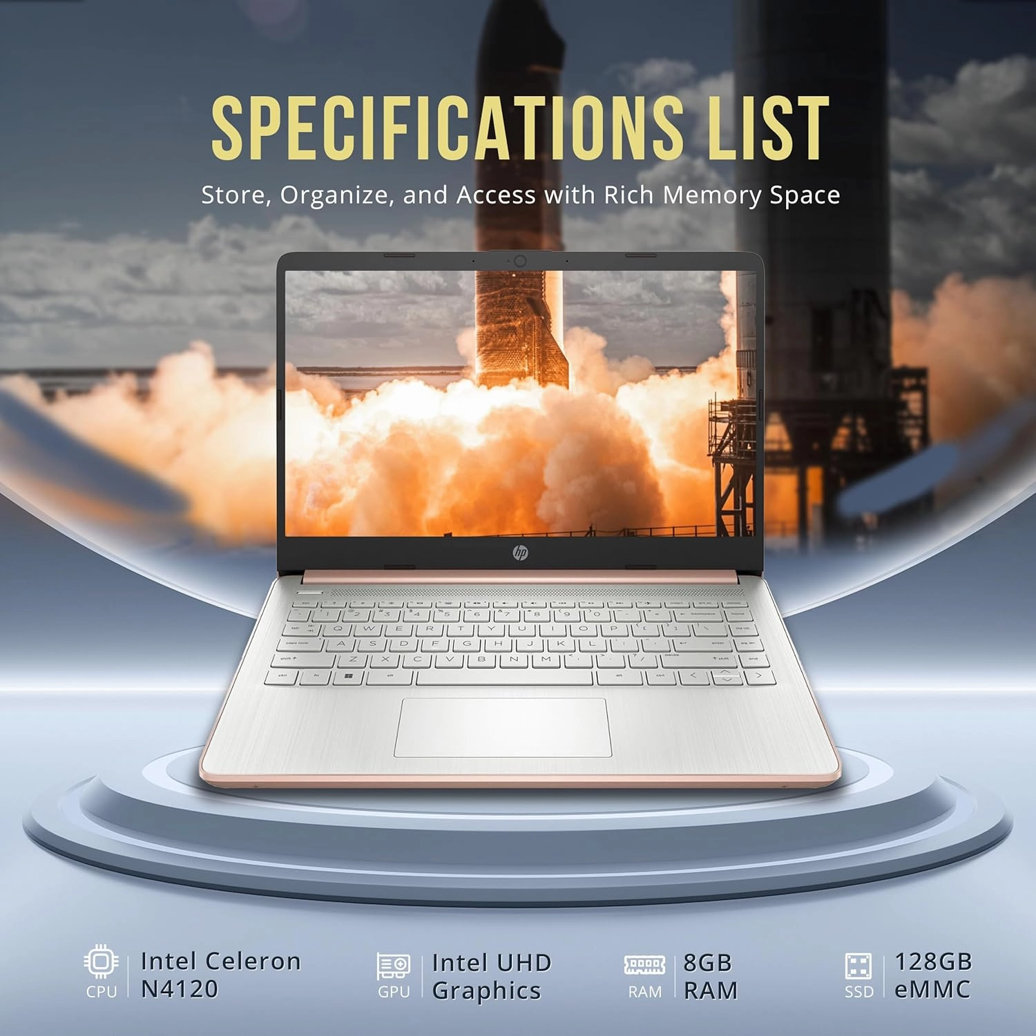 HP Stream 14" HD BrightView Laptop, Intel Celeron N4120, 8GB RAM, 288GB Storage (128GB eMMC   160GB Docking Station Set), Intel UHD Graphics, 720p Webcam, Wi-Fi, 1 Year Office 365, Win 11 S, Gold